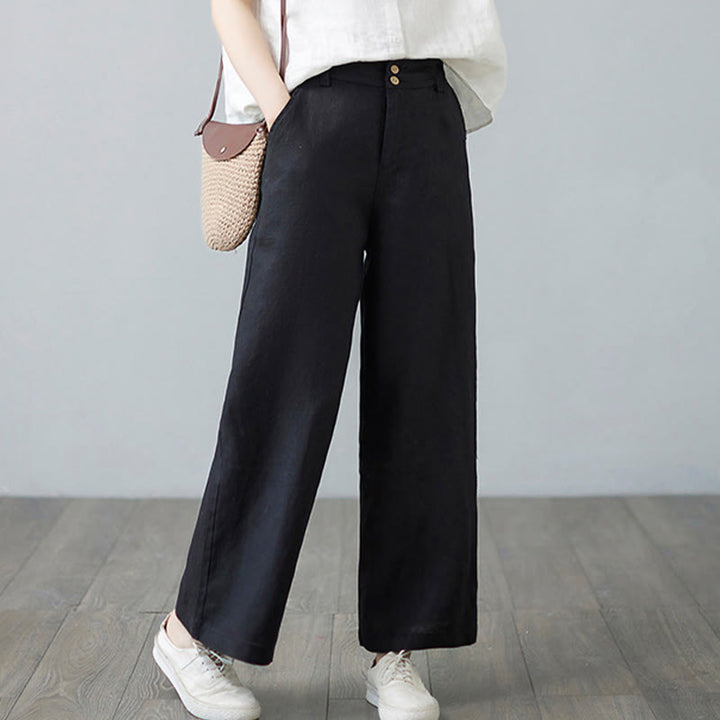 Buddha Stones Daily Solid Color Patchwork Simple Design Cotton Linen Women's Pants With Pockets - image 24