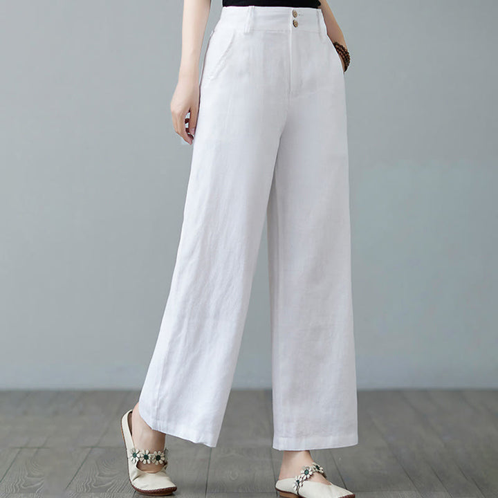 Buddha Stones Daily Solid Color Patchwork Simple Design Cotton Linen Women's Pants With Pockets - image 18