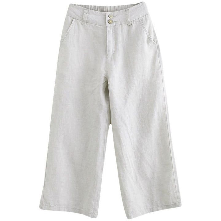 Buddha Stones Daily Solid Color Patchwork Simple Design Cotton Linen Women's Pants With Pockets - image 13