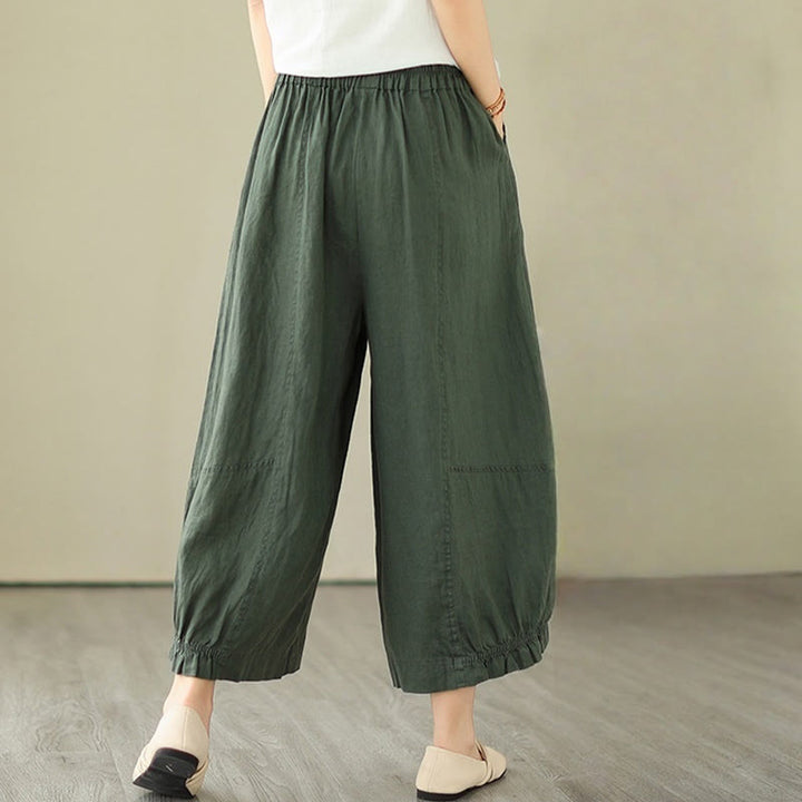 Buddha Stones Vintage Casual Pleated Design Cotton Women's Wide Leg Cropped Pants With Pockets - image 2
