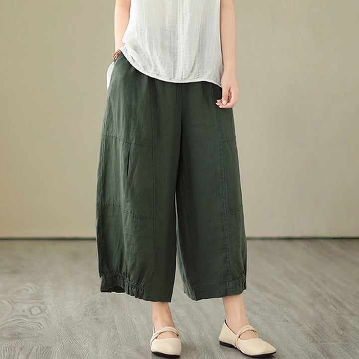 Buddha Stones Vintage Casual Pleated Design Cotton Women's Wide Leg Cropped Pants With Pockets - image 5