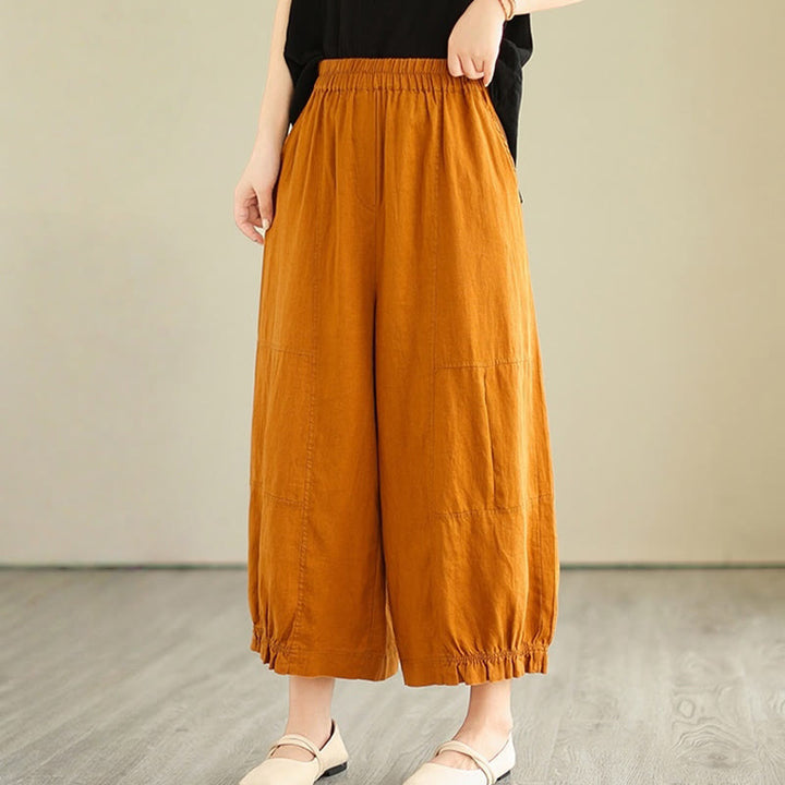 Buddha Stones Vintage Casual Pleated Design Cotton Women's Wide Leg Cropped Pants With Pockets - image 7
