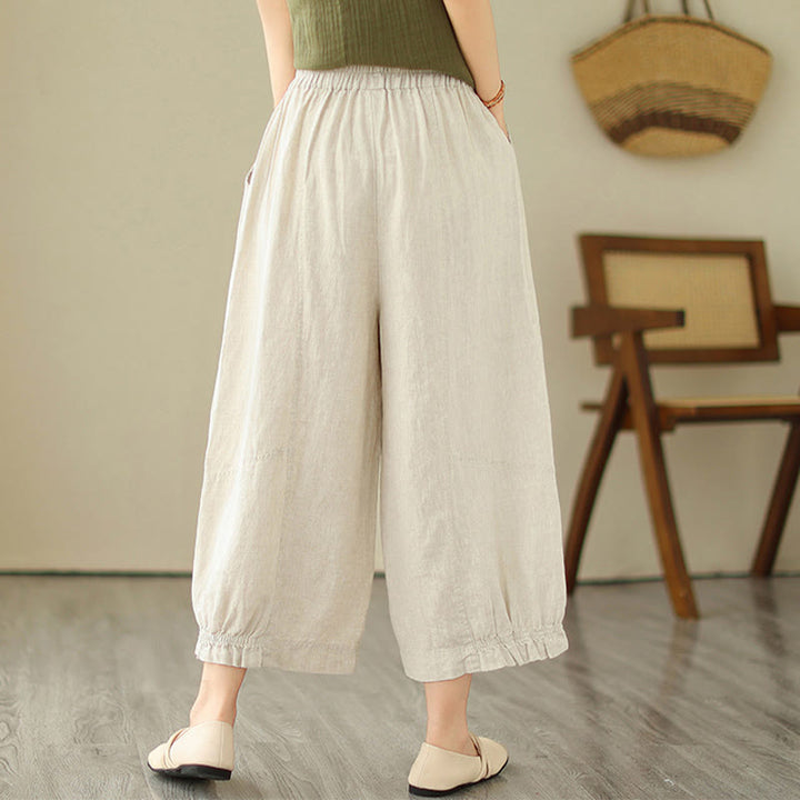 Buddha Stones Vintage Casual Pleated Design Cotton Women's Wide Leg Cropped Pants With Pockets - image 14