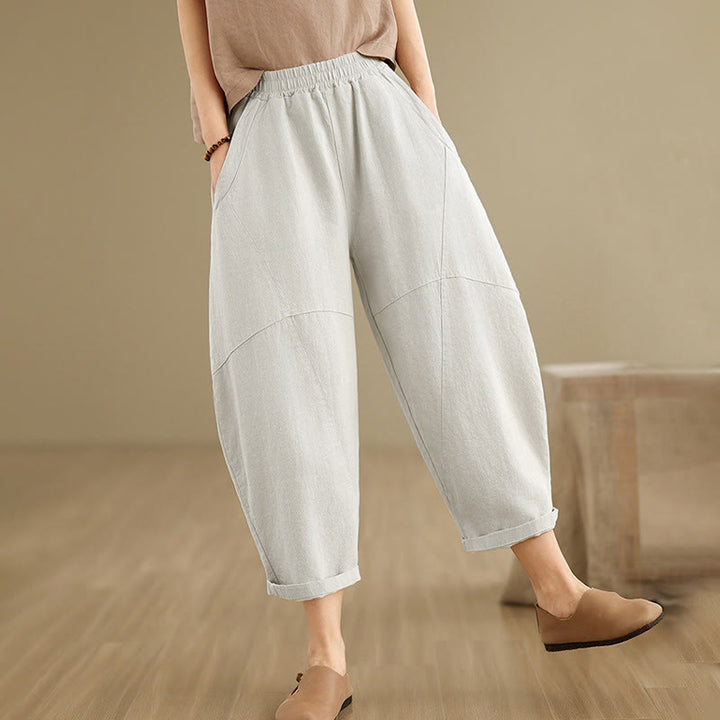 Buddha Stones Spring Casual 7-8 Length  Women's Cotton Linen Harem Pants With Pockets