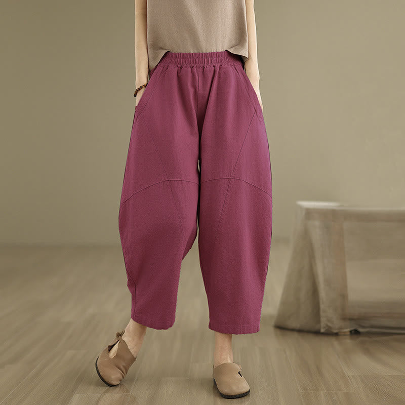 Buddha Stones Spring Casual 7-8 Length  Women's Cotton Linen Harem Pants With Pockets
