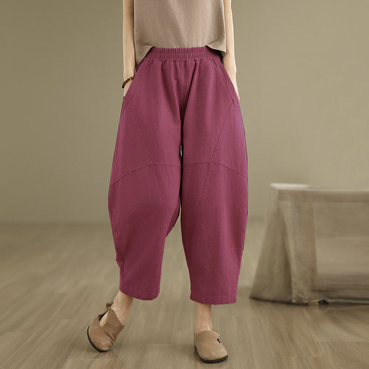 Buddha Stones Spring Casual 7-8 Length  Women's Cotton Linen Harem Pants With Pockets