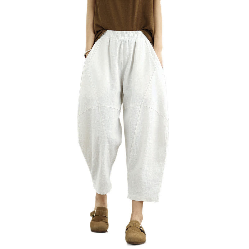 Buddha Stones Spring Casual 7-8 Length  Women's Cotton Linen Harem Pants With Pockets