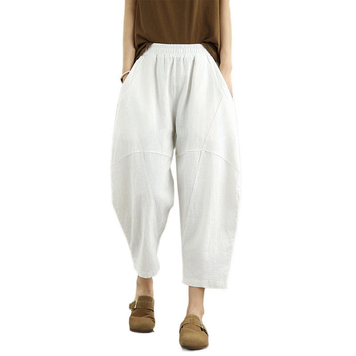Buddha Stones Spring Casual 7-8 Length  Women's Cotton Linen Harem Pants With Pockets