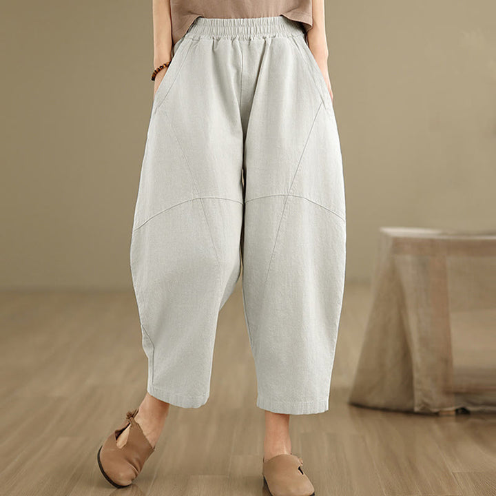 Buddha Stones Spring Casual 7-8 Length  Women's Cotton Linen Harem Pants With Pockets