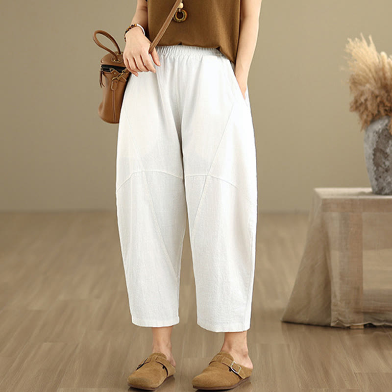 Buddha Stones Spring Casual 7-8 Length  Women's Cotton Linen Harem Pants With Pockets