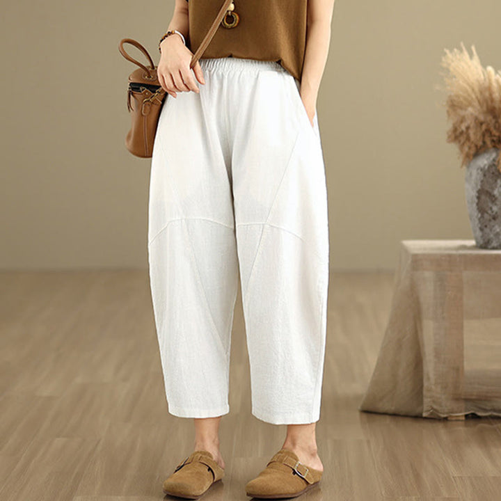 Buddha Stones Spring Casual 7-8 Length  Women's Cotton Linen Harem Pants With Pockets