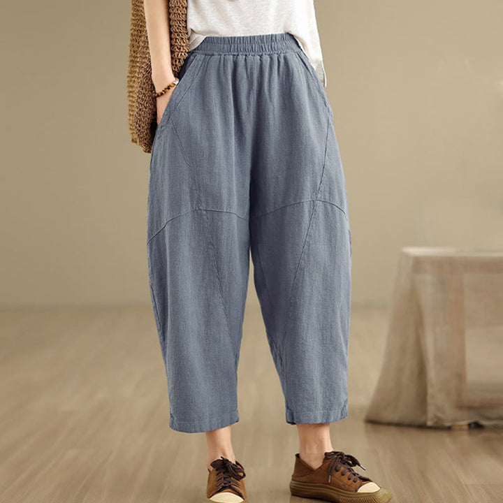 Buddha Stones Spring Casual 7-8 Length  Women's Cotton Linen Harem Pants With Pockets