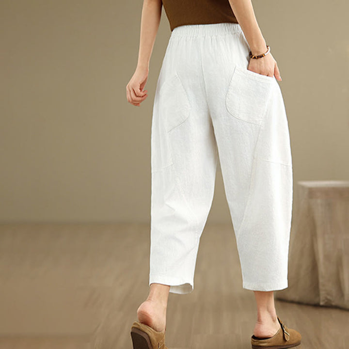 Buddha Stones Spring Casual 7-8 Length  Women's Cotton Linen Harem Pants With Pockets
