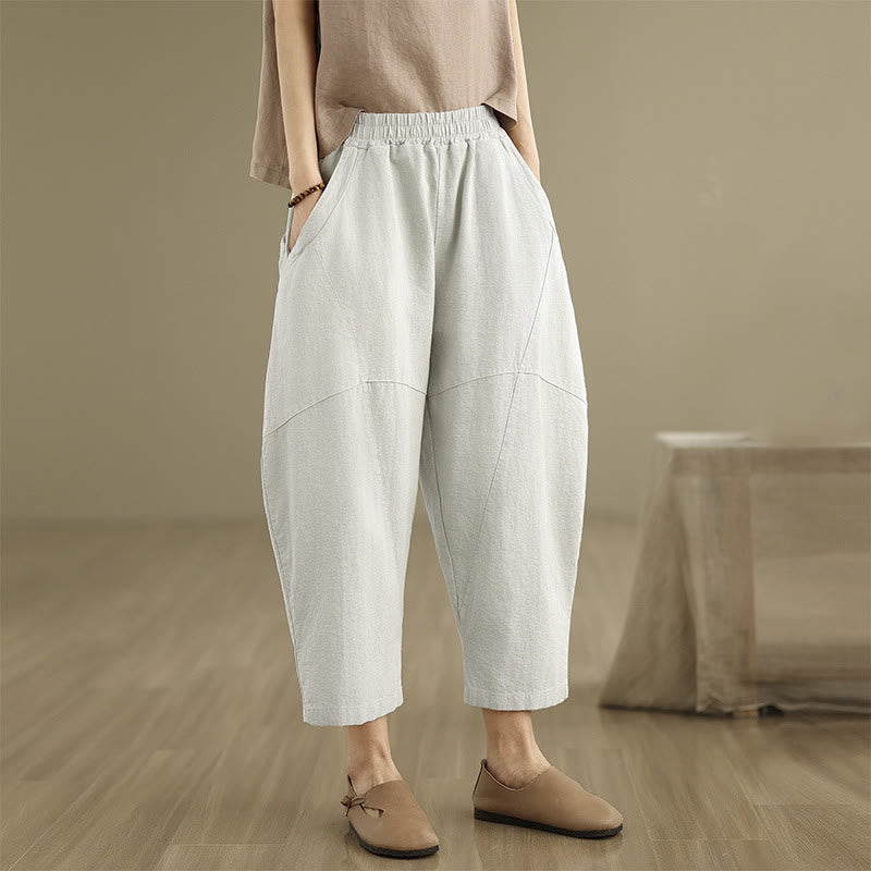 Buddha Stones Spring Casual 7-8 Length  Women's Cotton Linen Harem Pants With Pockets