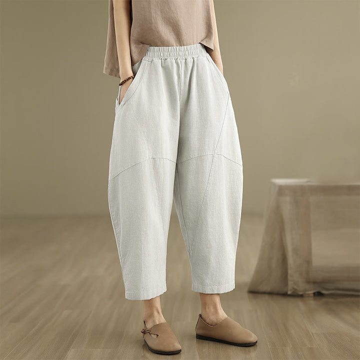 Buddha Stones Spring Casual 7-8 Length  Women's Cotton Linen Harem Pants With Pockets
