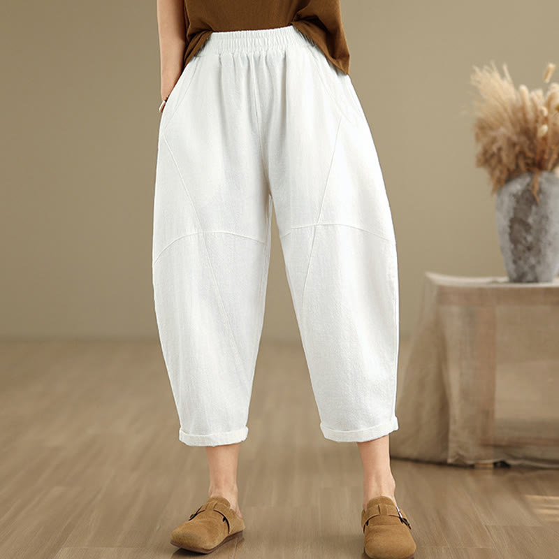 Buddha Stones Spring Casual 7-8 Length  Women's Cotton Linen Harem Pants With Pockets