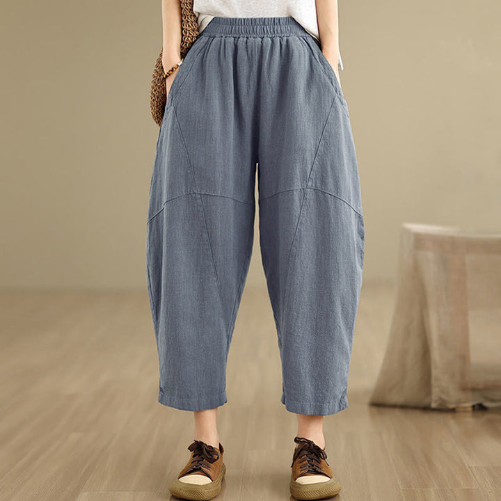 Buddha Stones Spring Casual 7-8 Length  Women's Cotton Linen Harem Pants With Pockets