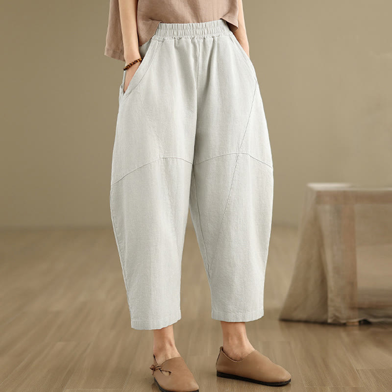 Buddha Stones Spring Casual 7-8 Length  Women's Cotton Linen Harem Pants With Pockets