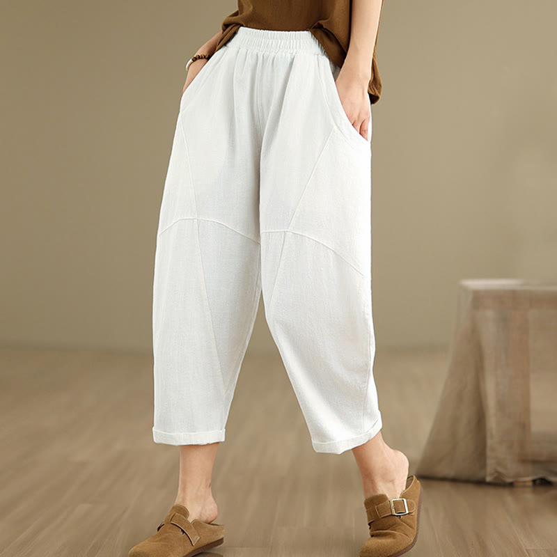 Buddha Stones Spring Casual 7-8 Length  Women's Cotton Linen Harem Pants With Pockets