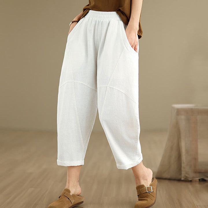 Buddha Stones Spring Casual 7-8 Length  Women's Cotton Linen Harem Pants With Pockets