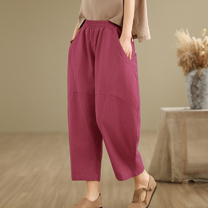 Buddha Stones Spring Casual 7-8 Length  Women's Cotton Linen Harem Pants With Pockets
