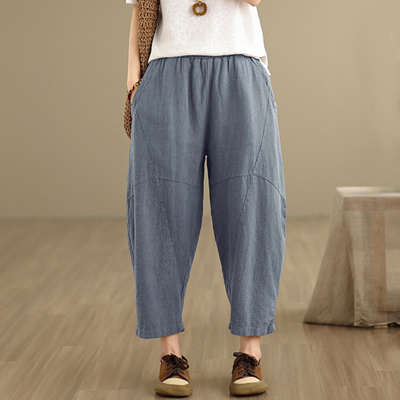 Buddha Stones Spring Casual 7-8 Length  Women's Cotton Linen Harem Pants With Pockets