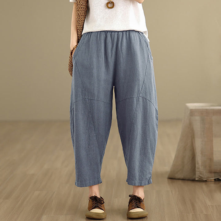 Buddha Stones Spring Casual 7-8 Length  Women's Cotton Linen Harem Pants With Pockets