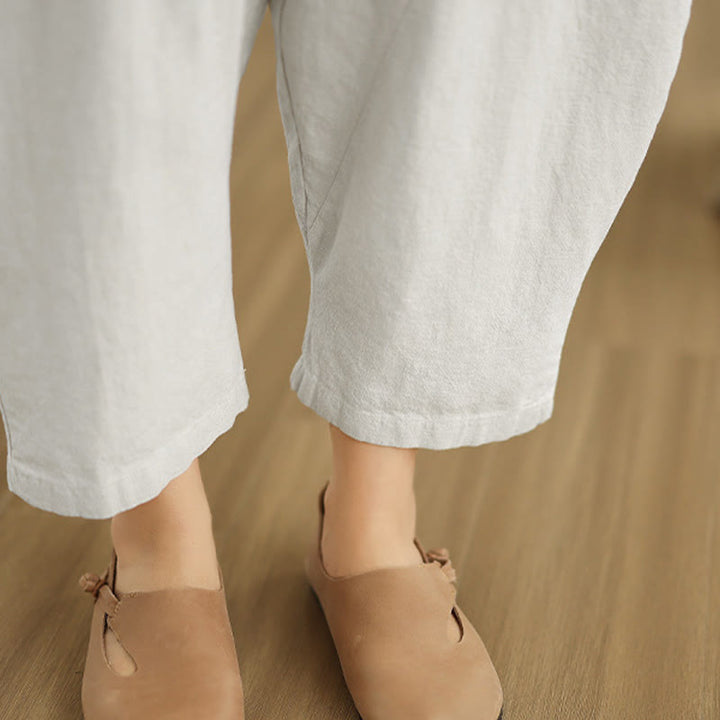 Buddha Stones Spring Casual 7-8 Length  Women's Cotton Linen Harem Pants With Pockets