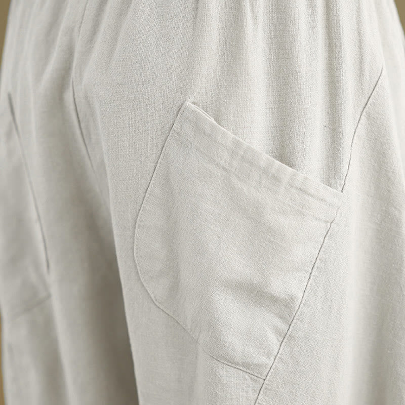 Buddha Stones Spring Casual 7-8 Length  Women's Cotton Linen Harem Pants With Pockets