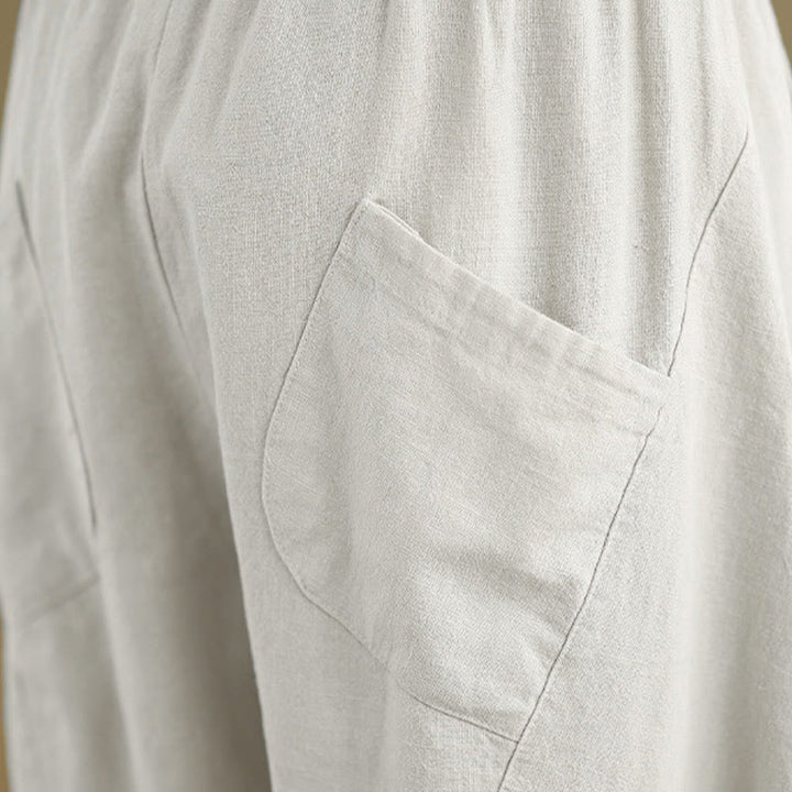 Buddha Stones Spring Casual 7-8 Length  Women's Cotton Linen Harem Pants With Pockets