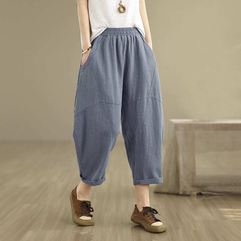 Buddha Stones Spring Casual 7-8 Length  Women's Cotton Linen Harem Pants With Pockets
