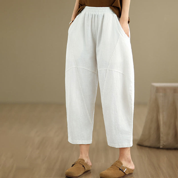 Buddha Stones Spring Casual 7-8 Length  Women's Cotton Linen Harem Pants With Pockets