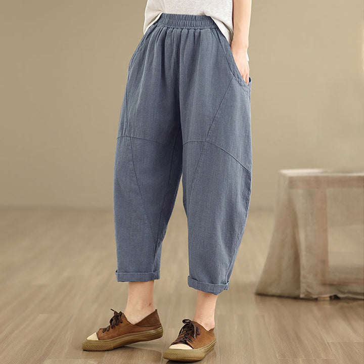 Buddha Stones Spring Casual 7-8 Length  Women's Cotton Linen Harem Pants With Pockets