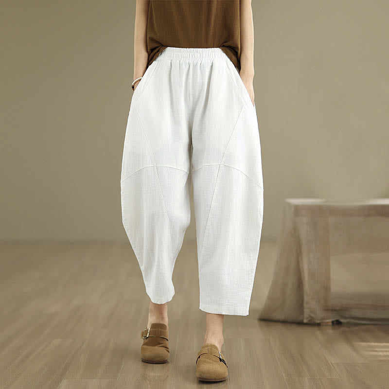 Buddha Stones Spring Casual 7-8 Length  Women's Cotton Linen Harem Pants With Pockets