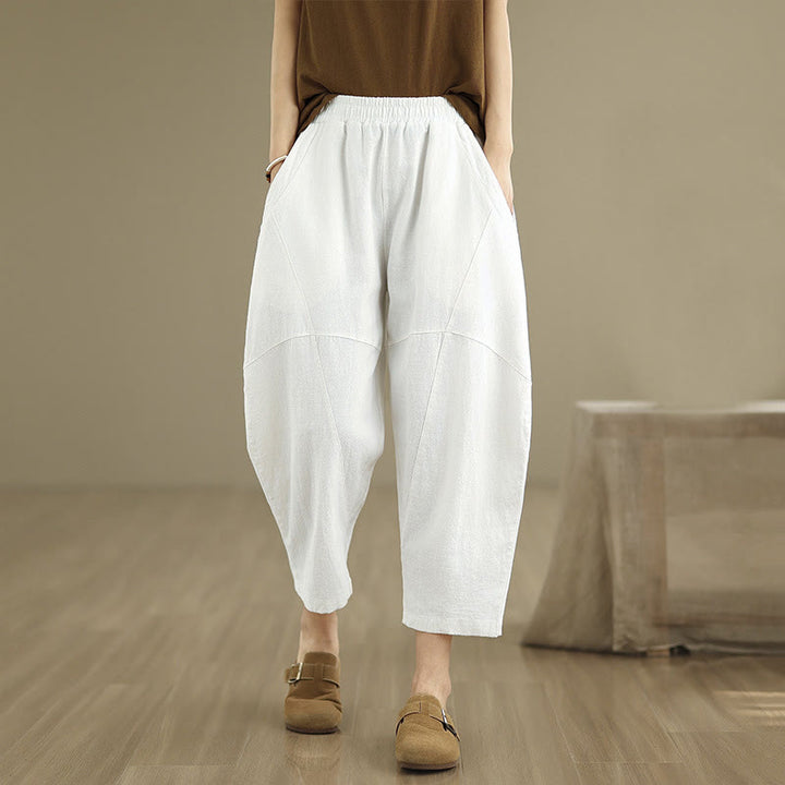 Buddha Stones Spring Casual 7-8 Length  Women's Cotton Linen Harem Pants With Pockets