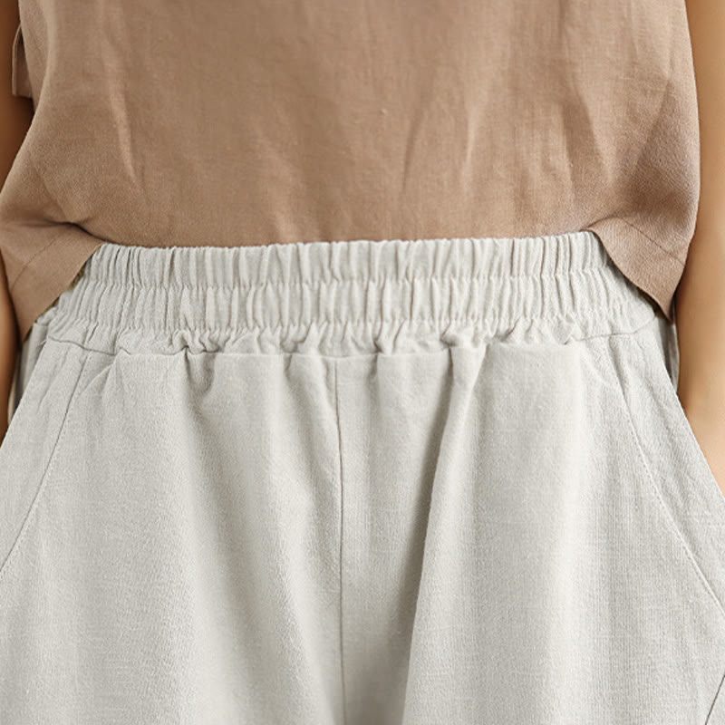 Buddha Stones Spring Casual 7-8 Length  Women's Cotton Linen Harem Pants With Pockets