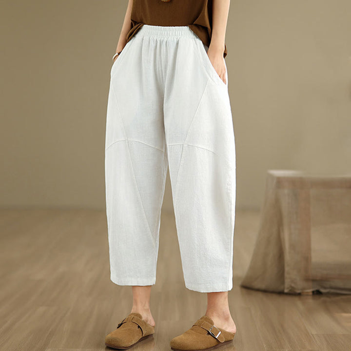 Buddha Stones Spring Casual 7-8 Length  Women's Cotton Linen Harem Pants With Pockets