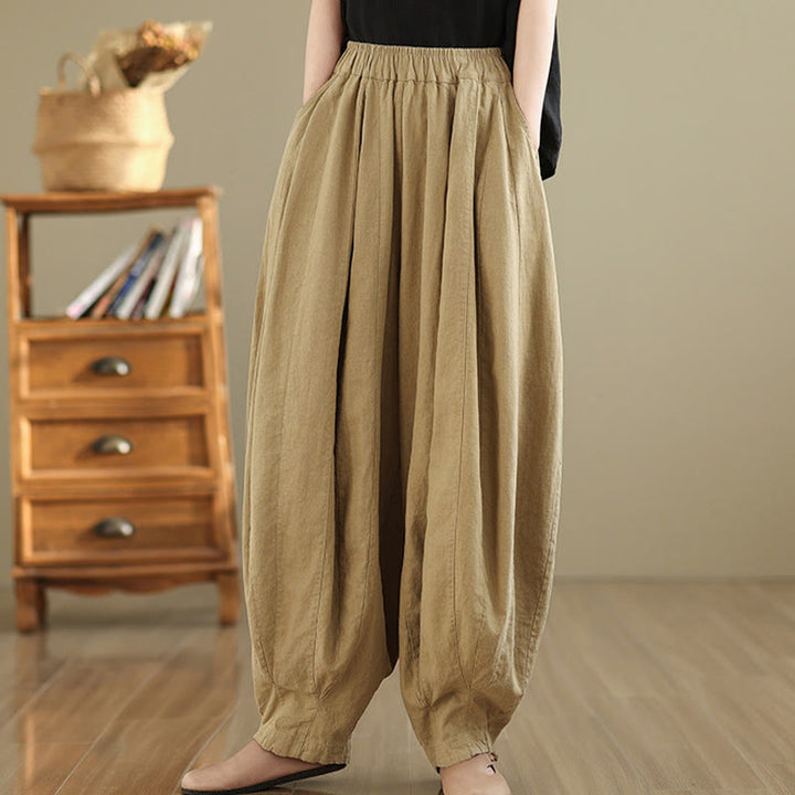 Buddha Stones Vintage Patchwork Lantern Design Cotton Linen Women's Wide Leg Pants With Pockets - image 17