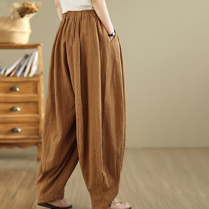 Buddha Stones Vintage Patchwork Lantern Design Cotton Linen Women's Wide Leg Pants With Pockets - image 3