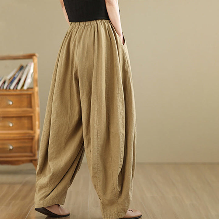 Buddha Stones Vintage Patchwork Lantern Design Cotton Linen Women's Wide Leg Pants With Pockets - image 16