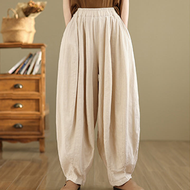Buddha Stones Vintage Patchwork Lantern Design Cotton Linen Women's Wide Leg Pants With Pockets - image 19