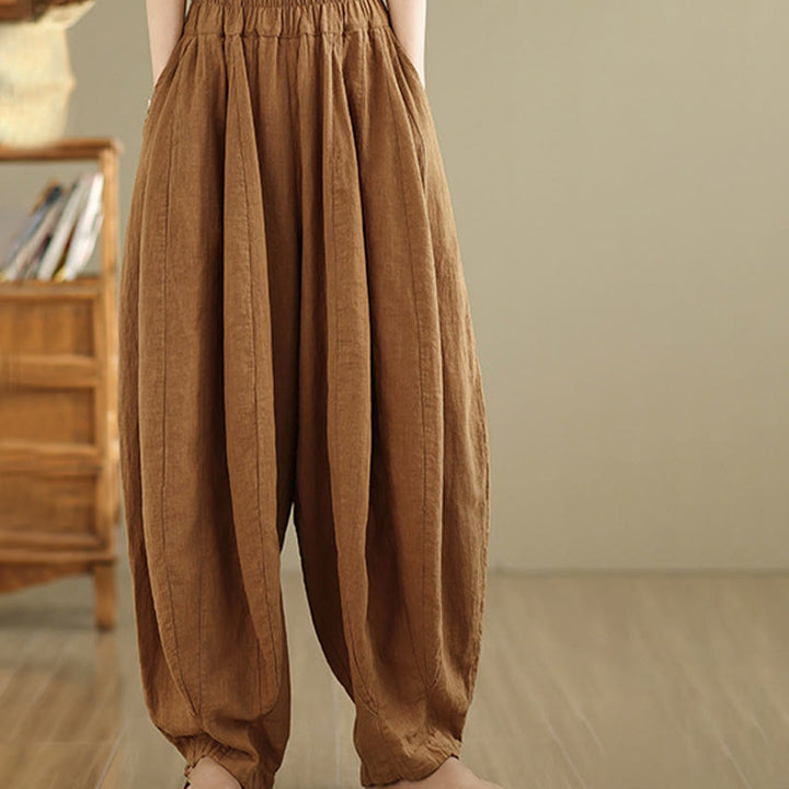 Buddha Stones Vintage Patchwork Lantern Design Cotton Linen Women's Wide Leg Pants With Pockets - image 5