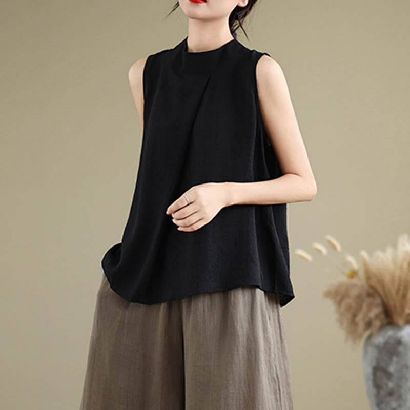 Buddha Stones Casual Plain Back Buttom Design Stand Collar Women's Sleeveless Vest - image 21