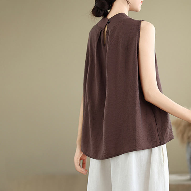 Buddha Stones Casual Plain Back Buttom Design Stand Collar Women's Sleeveless Vest - image 6