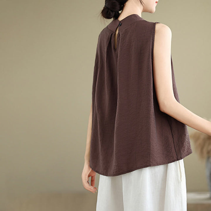 Buddha Stones Casual Plain Back Buttom Design Stand Collar Women's Sleeveless Vest - image 6