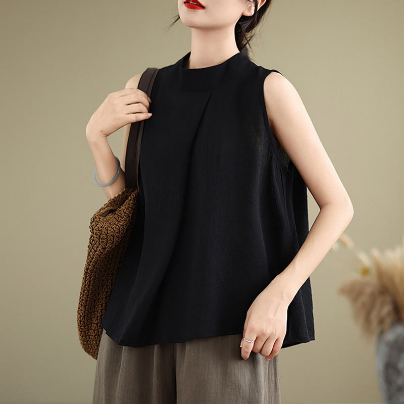 Buddha Stones Casual Plain Back Buttom Design Stand Collar Women's Sleeveless Vest - image 20