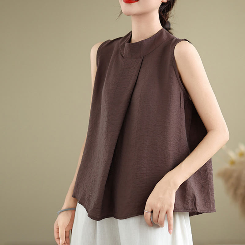 Buddha Stones Casual Plain Back Buttom Design Stand Collar Women's Sleeveless Vest - Maroon - US8-10，UK/AU12-14，EU40-42 (2XL) - image 0