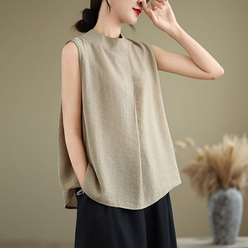 Buddha Stones Casual Plain Back Buttom Design Stand Collar Women's Sleeveless Vest - PaleGoldenrod - US8-10，UK/AU12-14，EU40-42 (2XL) - image 11