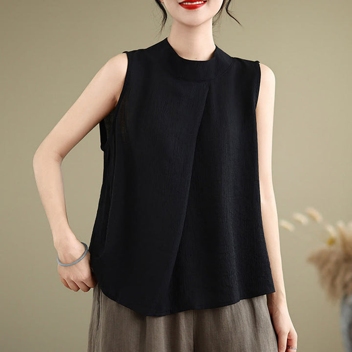 Buddha Stones Casual Plain Back Buttom Design Stand Collar Women's Sleeveless Vest - image 22