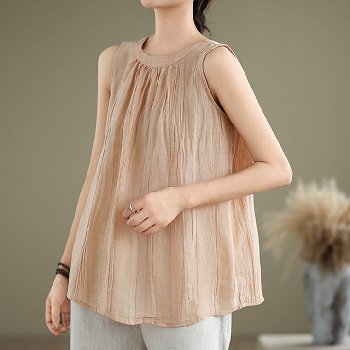 Buddha Stones Summer Wrinkles Simple Design Crew Neck Women's Sleeveless Vest Waistcoat - image 28